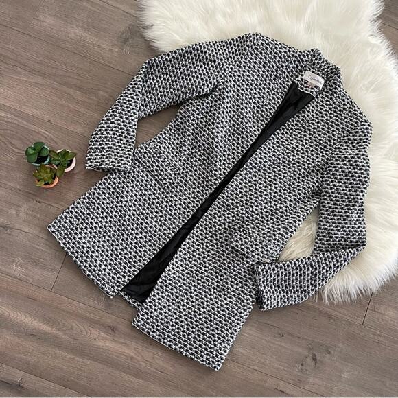 Calvin Klein Tweed White & Blue Dressy Trench Coat Jacket 6 Petite - Picture 1 of 7